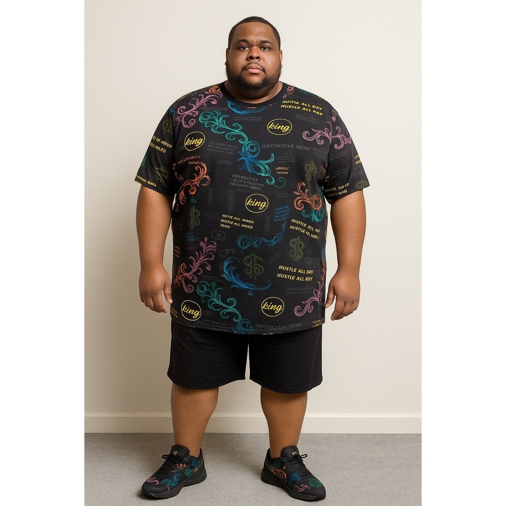 Sacred Crown Mens 3X Black Colorful Graphic Print Short Sleeve T-Shirt